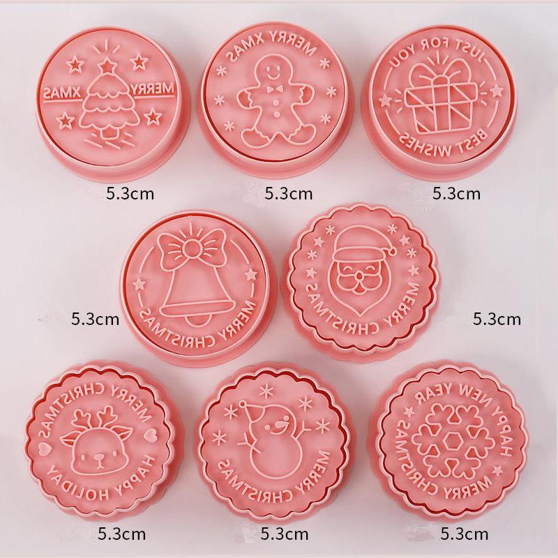 8pcs Cetakan Biskuit / Fondant Bentuk Kartun Snowflake Santa Claus 3D Untuk Dapur