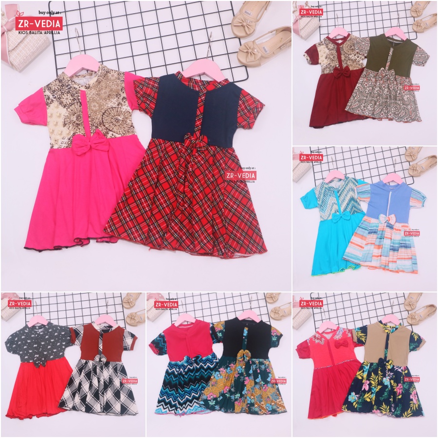 Dress ABC uk 1-2 Tahun / Baju Balita Anak Perempuan Murah Baju Dres Batik Adem Grosir Lengan Kaos Kiosbalitaaprillia