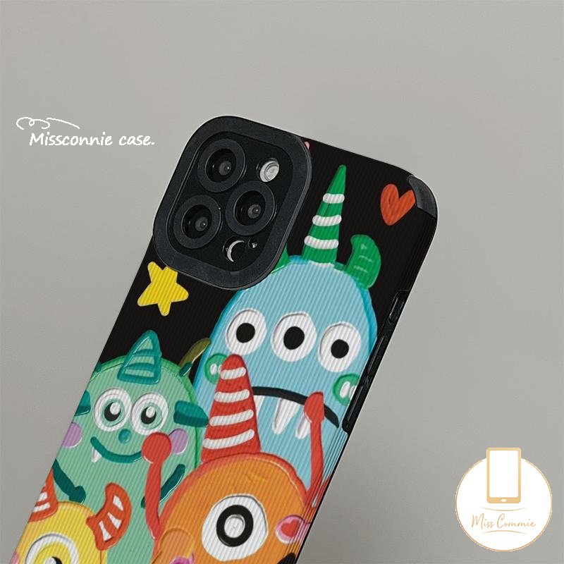 Soft Case Silikon Tekstur Kulit Motif Kartun Monster Kecil Untuk iPhone 11 Pro Max 7 8 Plus XR 12 Pro Max 13 14 Pro Max X XS Max