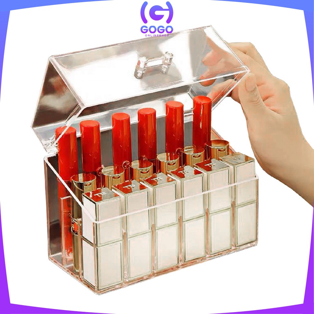 GOGO-K14 Kotak Lipstik Model Handle 18 Slot / Rak Organizer Kosmetik Tempat Lipstik Bahan Acrylic