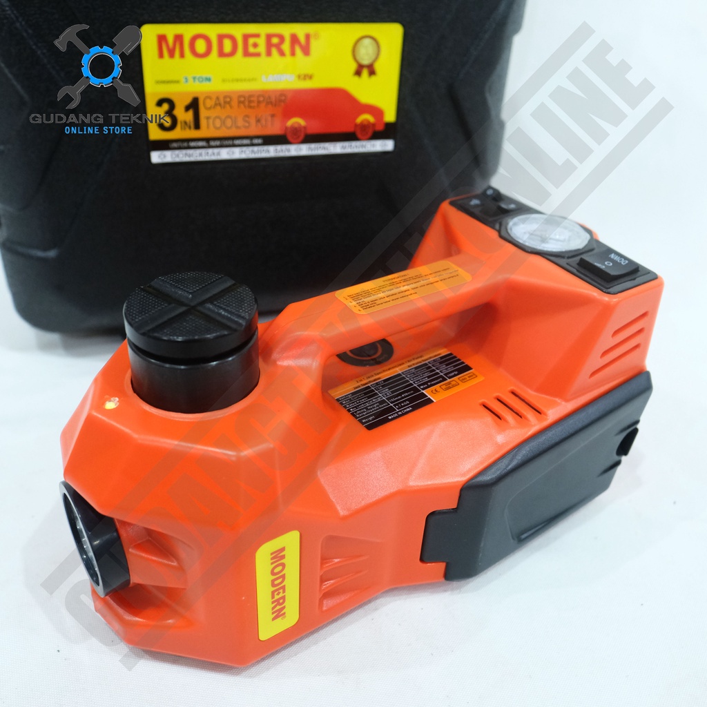 DONGKRAK BUAYA MODERN Elektrik 3in1 Kapasitas 3 Ton / Dongkrak Buaya Elektrik Mobil 3Ton 3in1 Pompa Ban Impact Wrench DC AKI ACCU MODERN