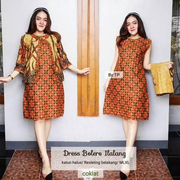PRODUK- DRESS BOLERO ILALANG BATIK MODERN DRESS MINI BATIK BAJU NATALAN MURAH GROSIR BATIK MURAH .
