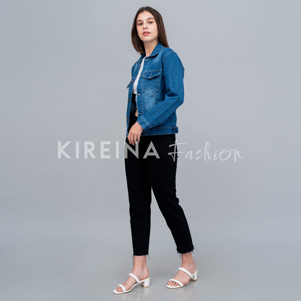 Jacket Jeans Wanita Denim Unisex Model Crop Bahan Denim Wash Tebal - KIREINA