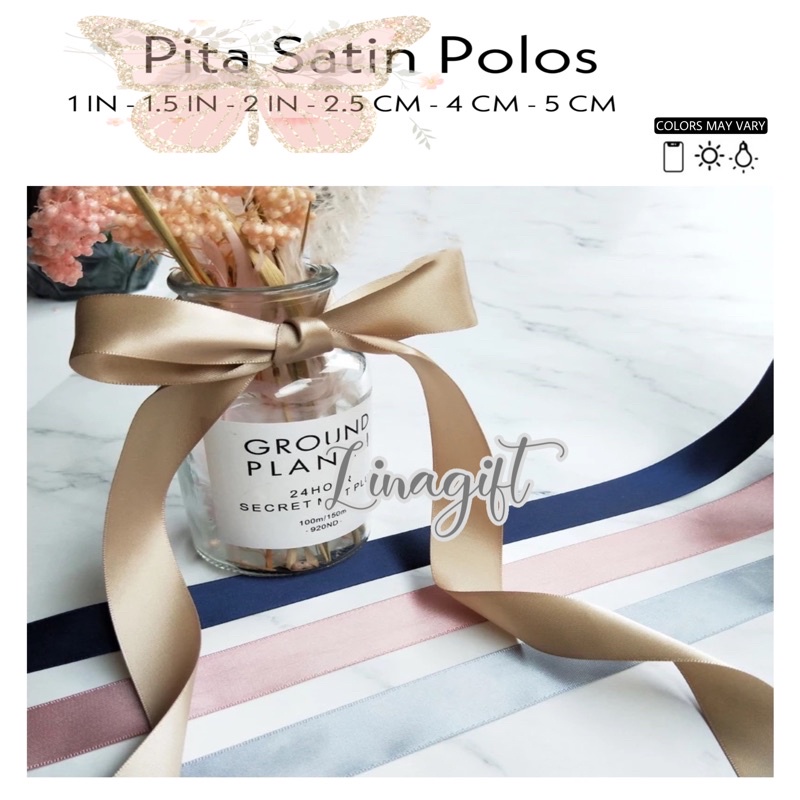( Rol 20 Yard ) PITA SATIN  POLOS 25MM 1IN - SATEEN RIBBON - PITA KADO 2,5CM