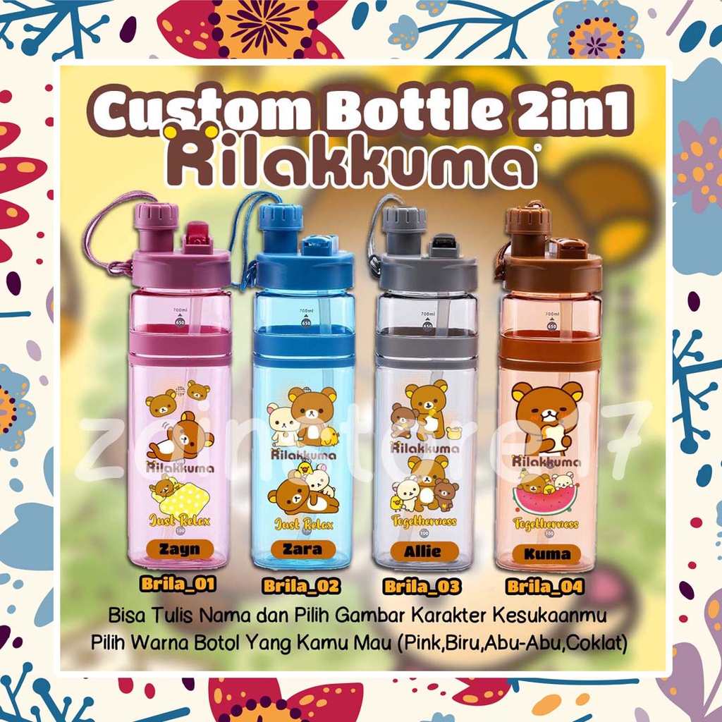 Custom Botol Minuman - 2in1 - Gambar KARTUN Anak-Anak Populer R I LA KK UMA