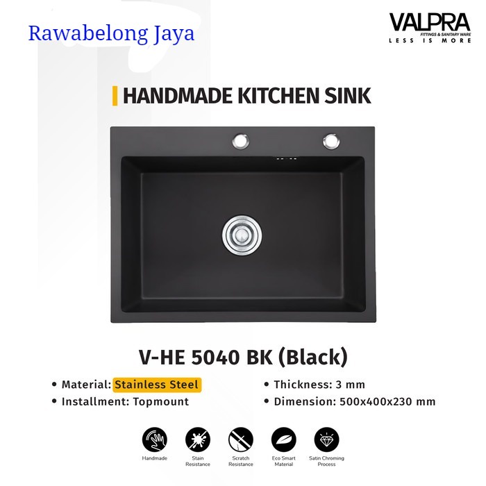 Kitchen Sink Valpra 50x40cm / Bak Cuci Piring VALPRA VFE5040 BK- HITAM