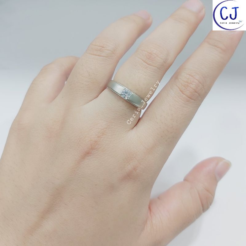 Cincin Couple Pria dan Wanita Bahan Perak Asli Silver 925 Lapis Emas Putih Model Ring Permata 1 - Cincin Ring