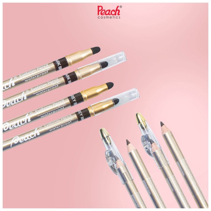 PEACH Eyebrow Pencil Waterproof Dengan Sponge / Dengan Brush | Dark Brown / Grey Brown / Brown / Black | Pensil Alis Murah