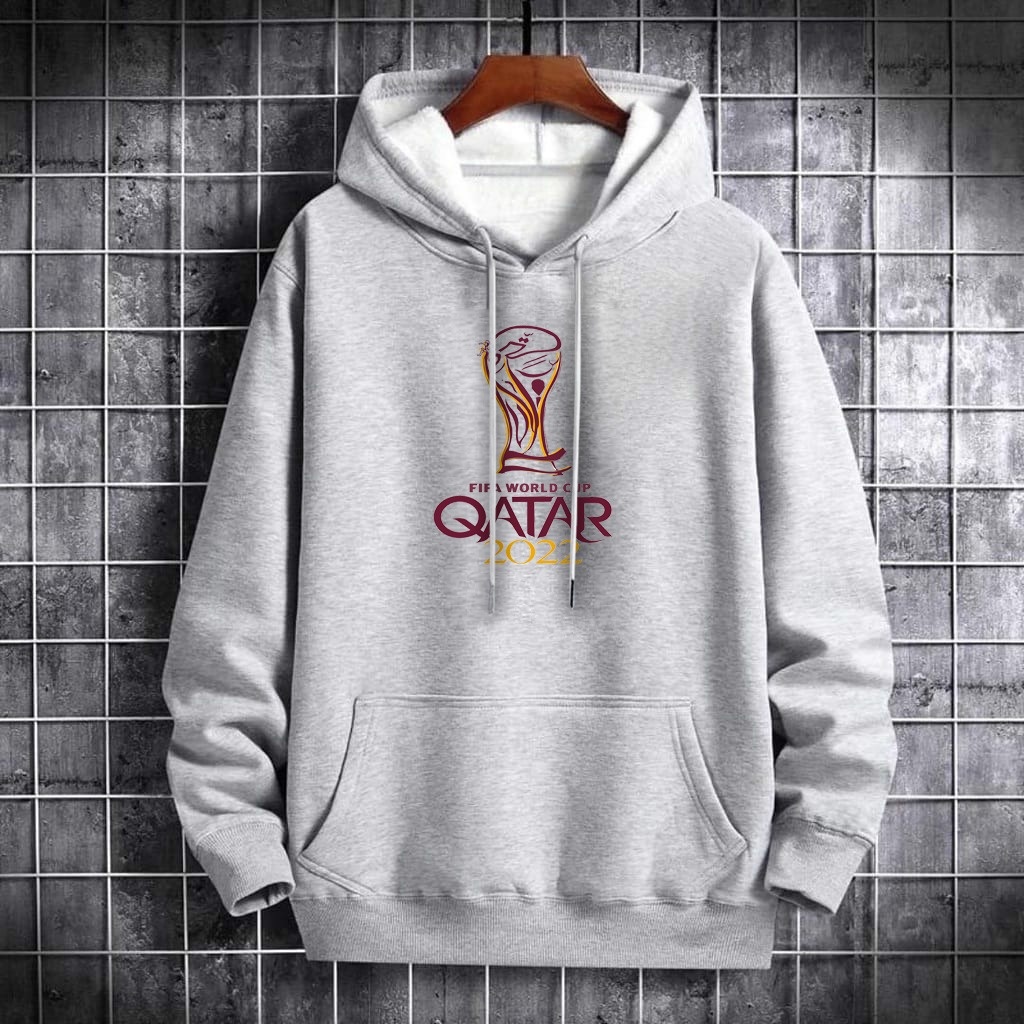 Sweater Jacket Hoodie Kayser Pria QATAR Champion 2022 Motif Print Bahan Fleece Keren