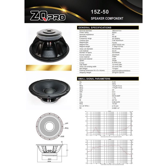 Speaker Komponen ZQpro 15Z-50 15 inch