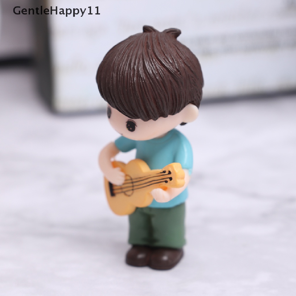 Gentlehappy 2pcs Ornamen Miniatur Kreatif Cowok Cewek Gitar Sweety Lovers Patung Pasangan id