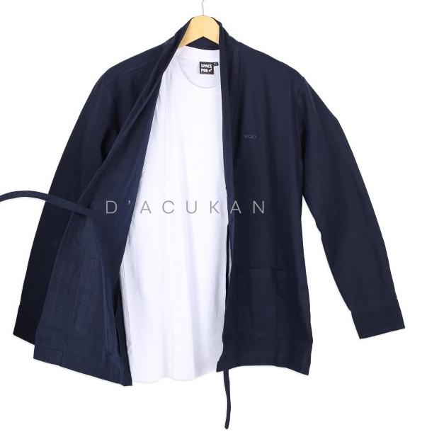 Autum Outer Kimono Pria Loose Casual - Navy, L