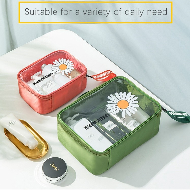 AWM Tas Kosmetik Toiletry Alat Mandi / Waterproof Cosmetic Toiletry DAISY Transparent Bag Sunflower travel bag simpel modern tahan air praktis ringan murah bagus awet