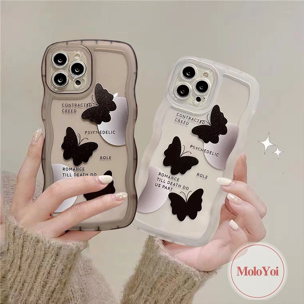 Soft Case Tpu Motif Kupu-Kupu Hitam Untuk iPhone 11 12 14 13 Pro Max XR 14 Plus 7 6 6s 8 Plus X XS Max SE 2020 7Plus 8Plus