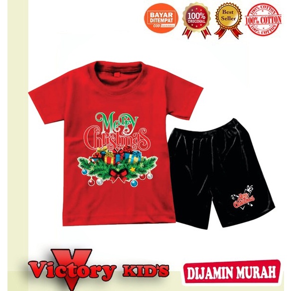 Kaos atasan/setelan anak-anak motif marry chrismas 1-10 tahun