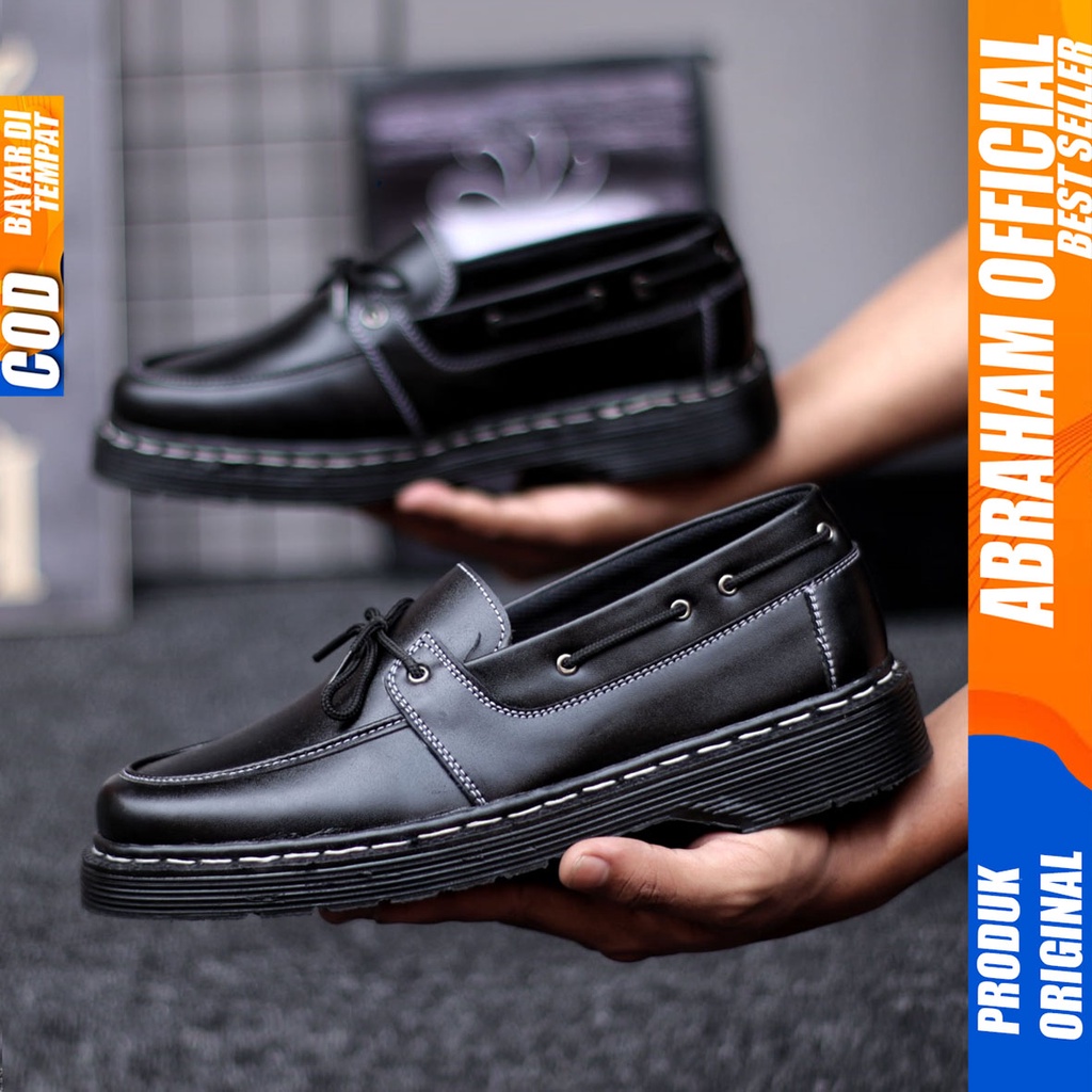 ABRAHAM Sepatu Loafers Docmart Pantofel Formal Kerja Pria Hitam