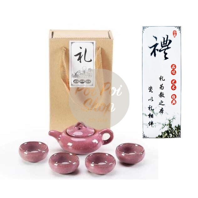 

Teko Cangkir Teh Set Keramik / Chinese Tea Cup Set Ceramic + Free Gift - 4 Cup Pink