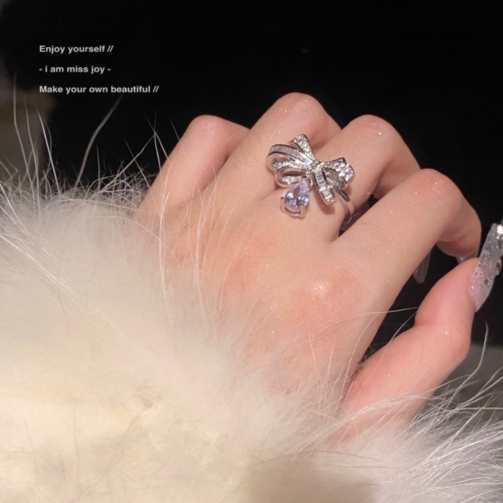 Cincin Model Terbuka Adjustable Desain Pita Hias Berlian Gaya Korea Untuk Wanita