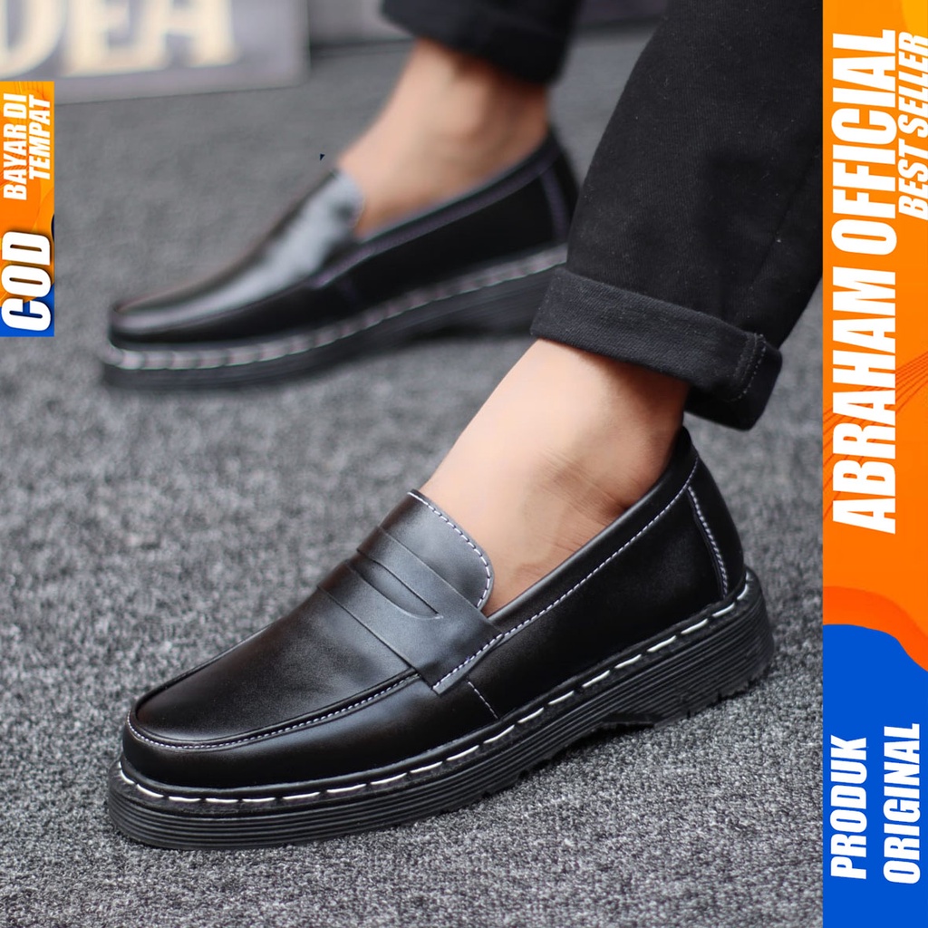 Sepatu Loafers Docmart Formal Pantofel Kerja Pria Hitam Abraham Arbent