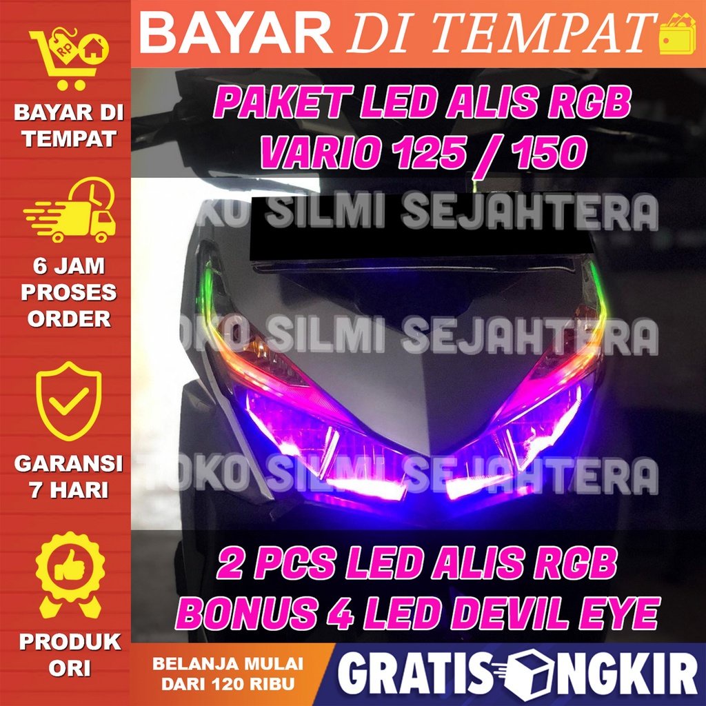 PAKET LAMPU ALIS RUNNING RGB VARIO 125 VARIO 150  BONUS DEVIL EYES LAMPU ALIS DRL RUNNING