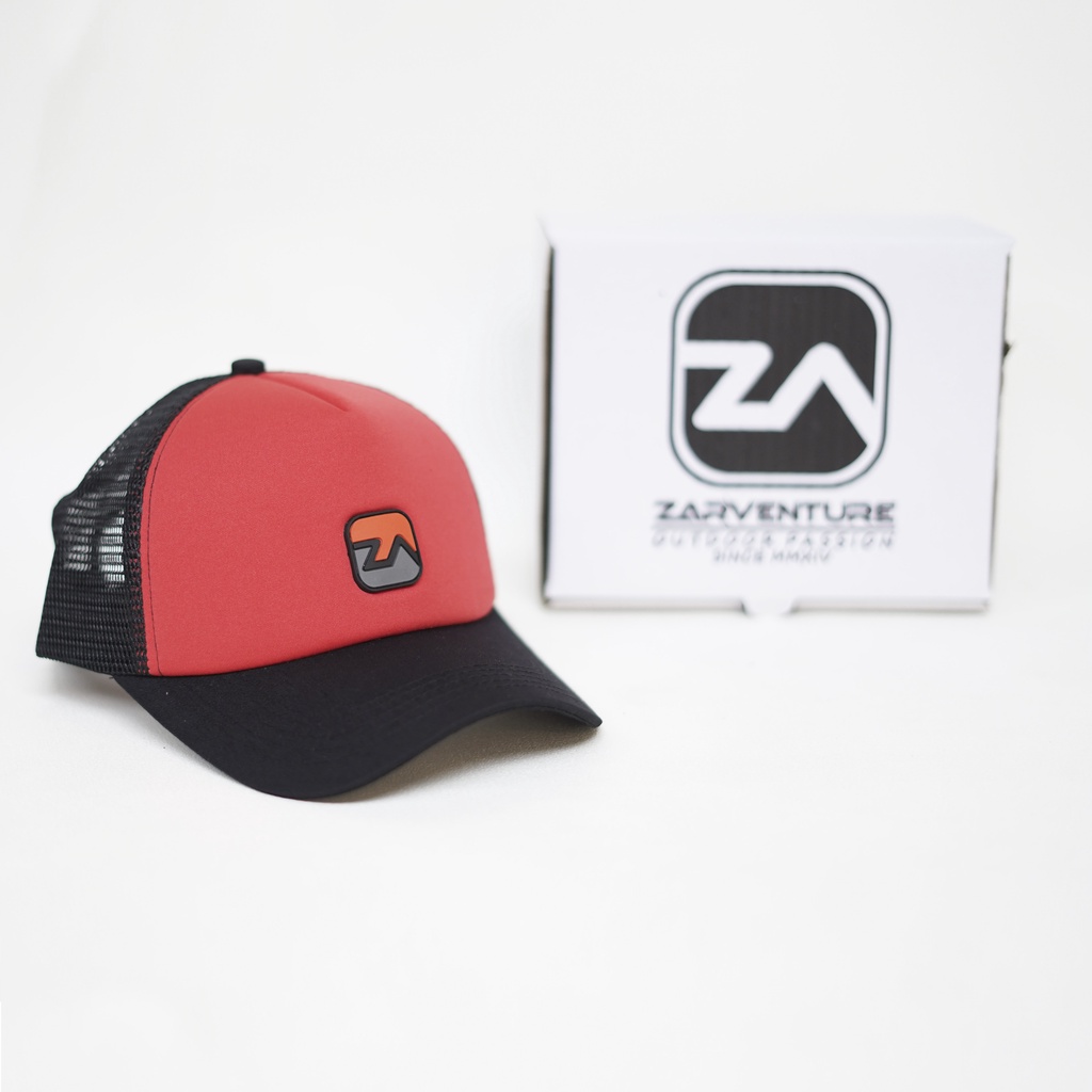 TOPI Trucker Jaring Busa Zarventure merah hitam 83