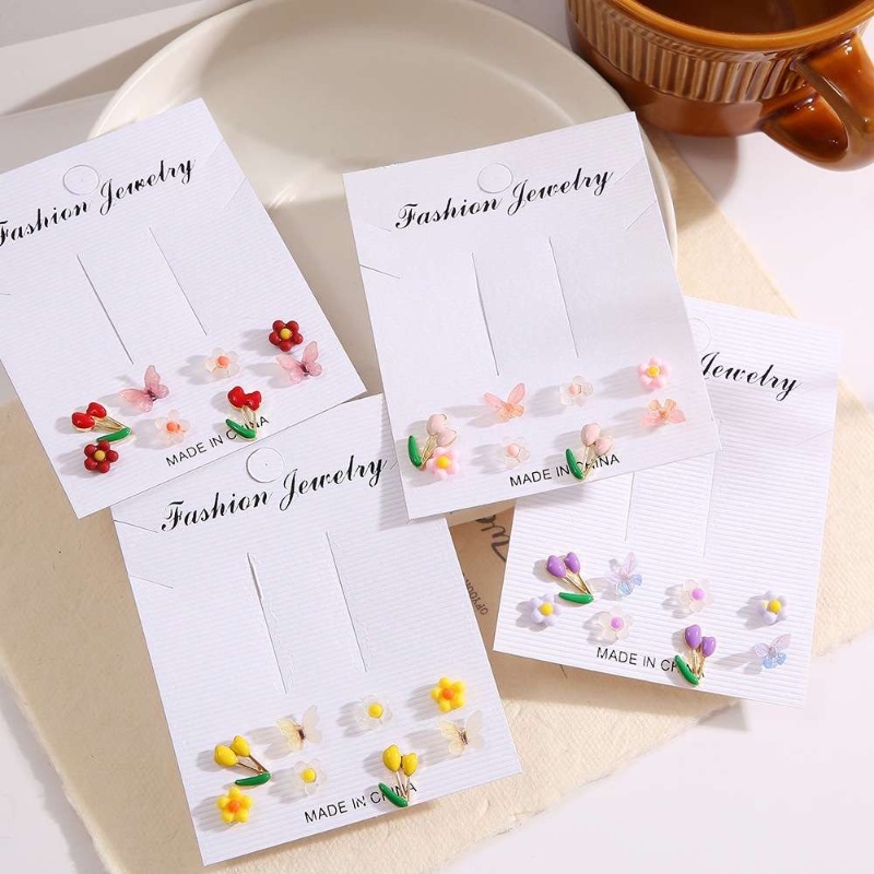 8 Pasang / Set Anting Stud Bentuk Bunga Tulip Butterfly Warna-Warni Gaya Simple Untuk Wanita