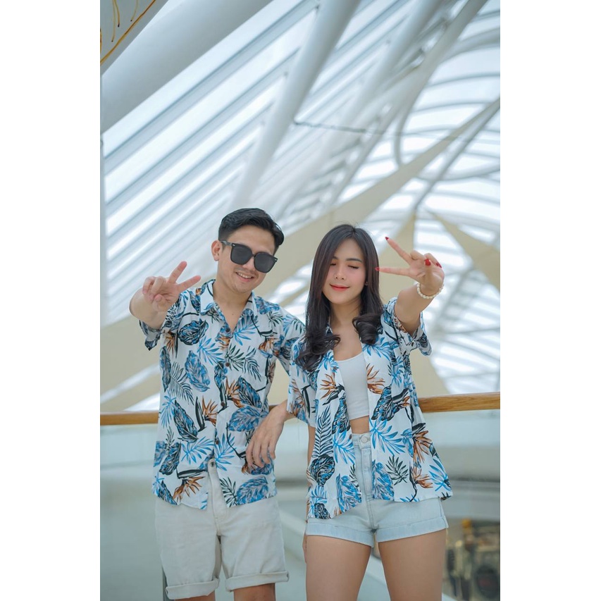 KEMEJA PANTAI MOTIF DAUN UNISEX BISA PAKAI CEWEK/COWOK KP004