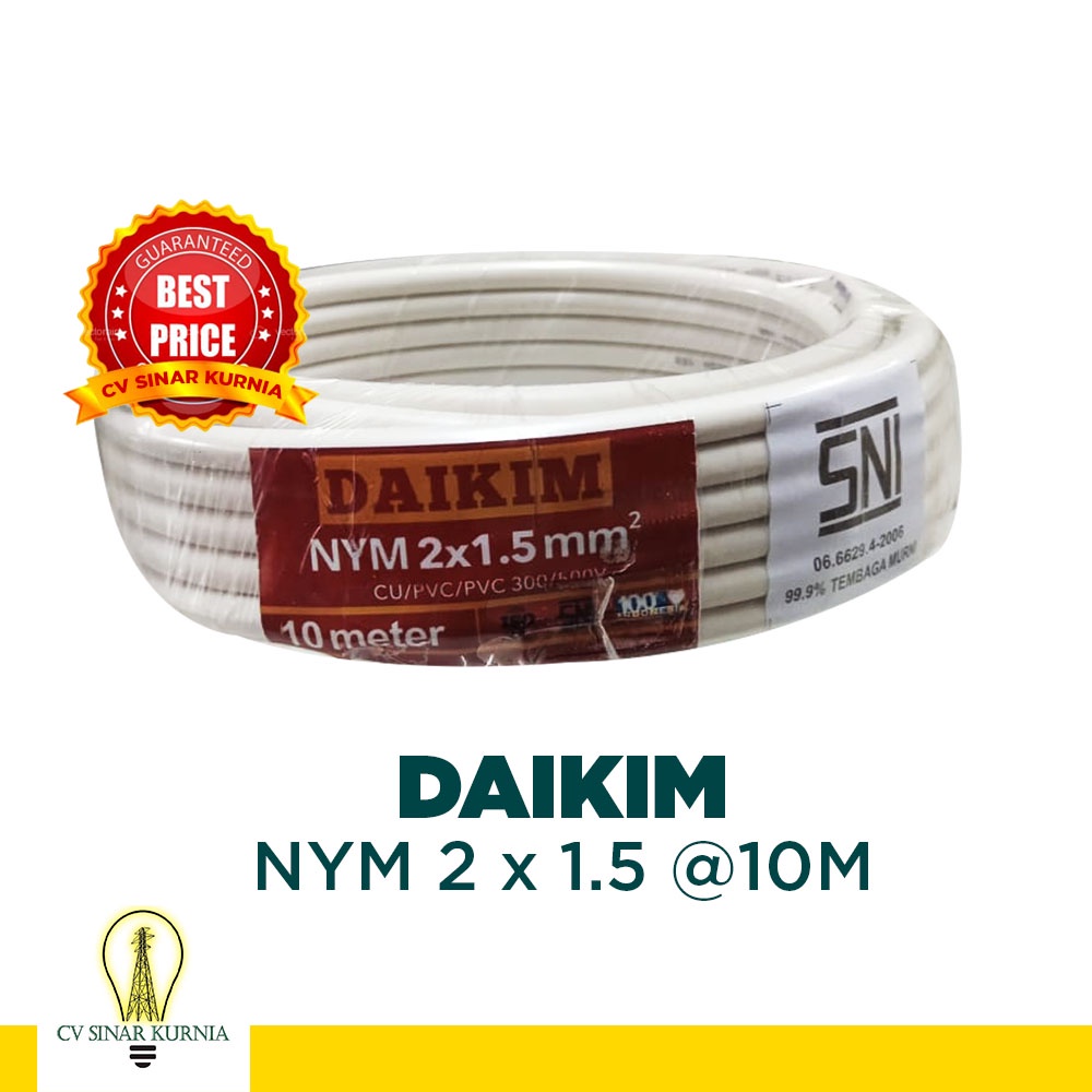 Kabel Listrik DAIKIM NYM 2x1.5 2x1,5 2 x 1.5 2 x 1,5 roll @10 meter standar nasional