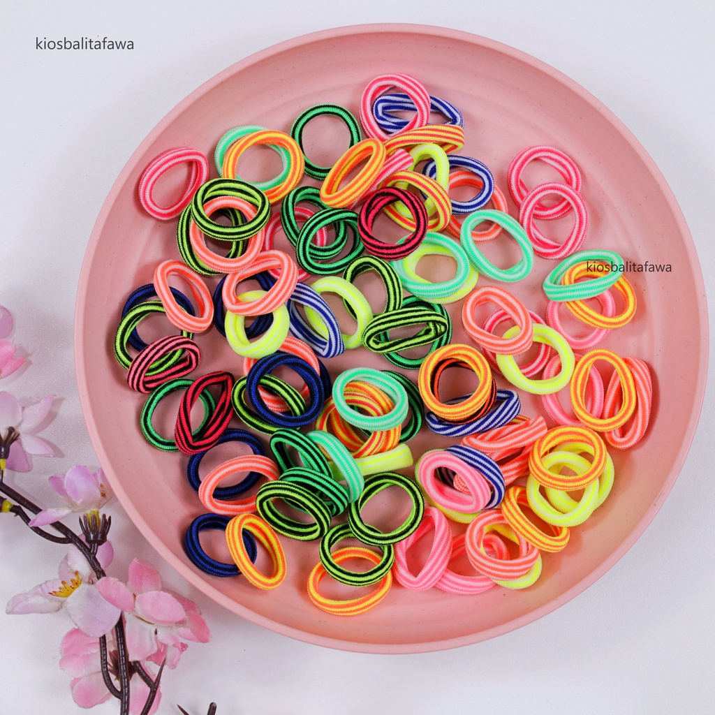 (ISI 50) - Ikat Rambut Donut Anak Perempuan / GRATIS POUCH Kunciran Karet Lucu Anak Perempuan Mainan Hadiah Import Bayi Kiosbalitaaprillia