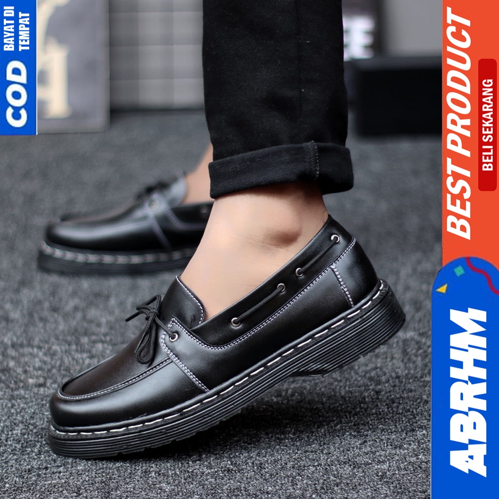 ABRHM Sepatu Loafers Pantofel Formal Docmart Kerja Pria Hitam