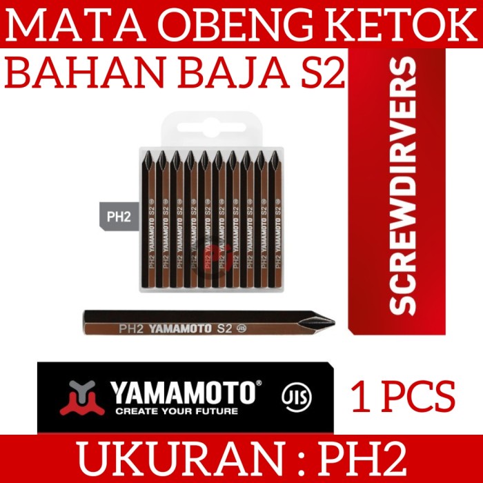 YAMAMOTO Mata Obeng Ketok Plus PH2 Impact Driver Bit Bahan Baja S2