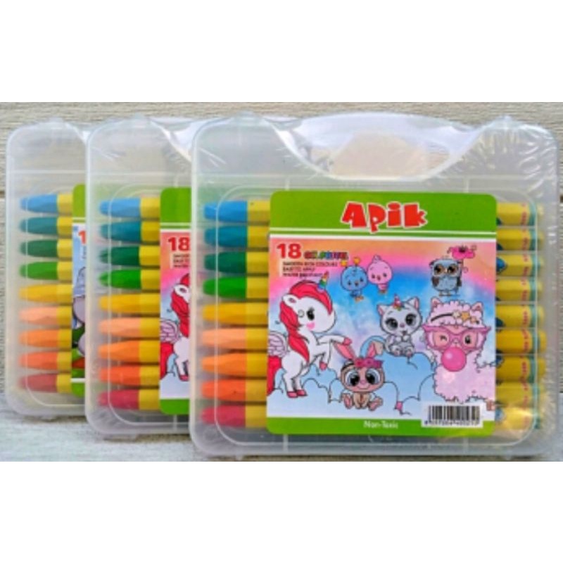 

( Free Buble Wrap / Kardus ) Crayon / Oil Pastel Apik 18 Warna