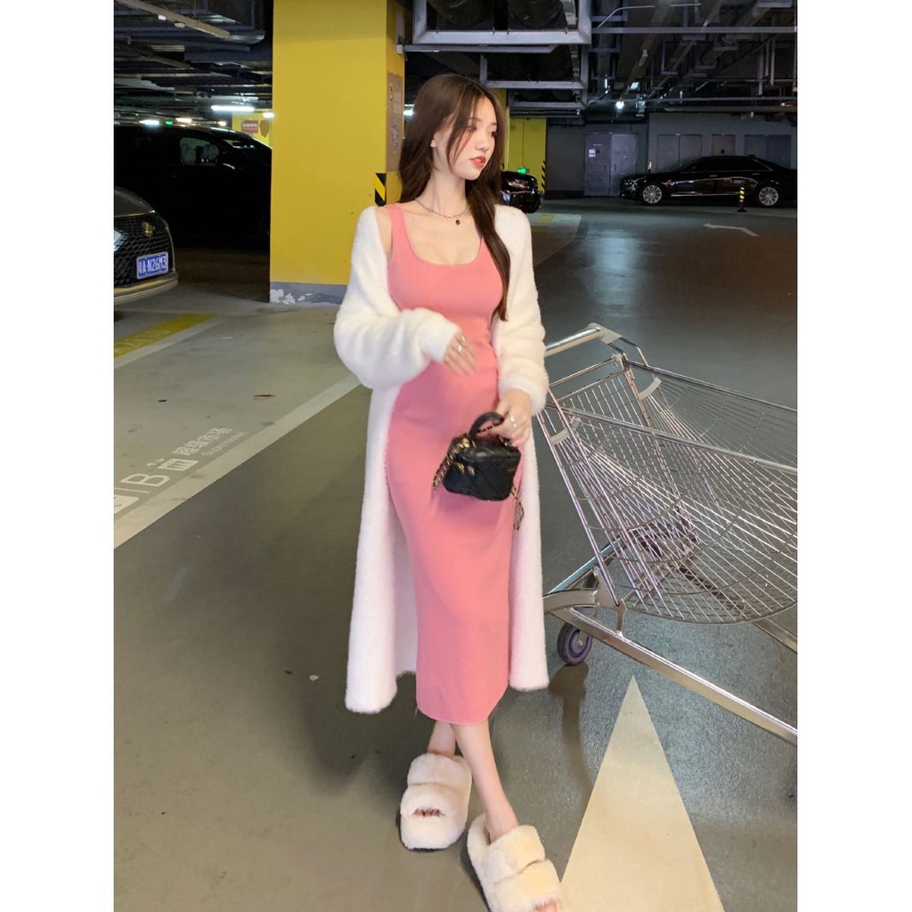 Versi korea dari sweter lilin lembut mantel wanita musim gugur pengurangan usia gaya malas longgar rajutan kardigan gaun dua setelan jas trendi