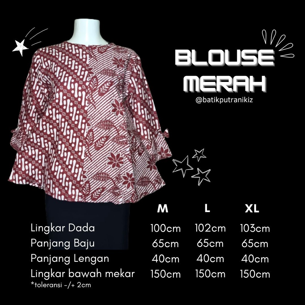 Blouse Batik Kantor Merah maroen Lengan Lonceng Cheongsam M - L - XL Pakaian wanita