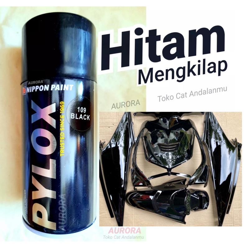 Pylox Black 109 Hitam Mengkilap Nippon Paint 300ml Pilok cat sepeda motor mobil pilox gloss