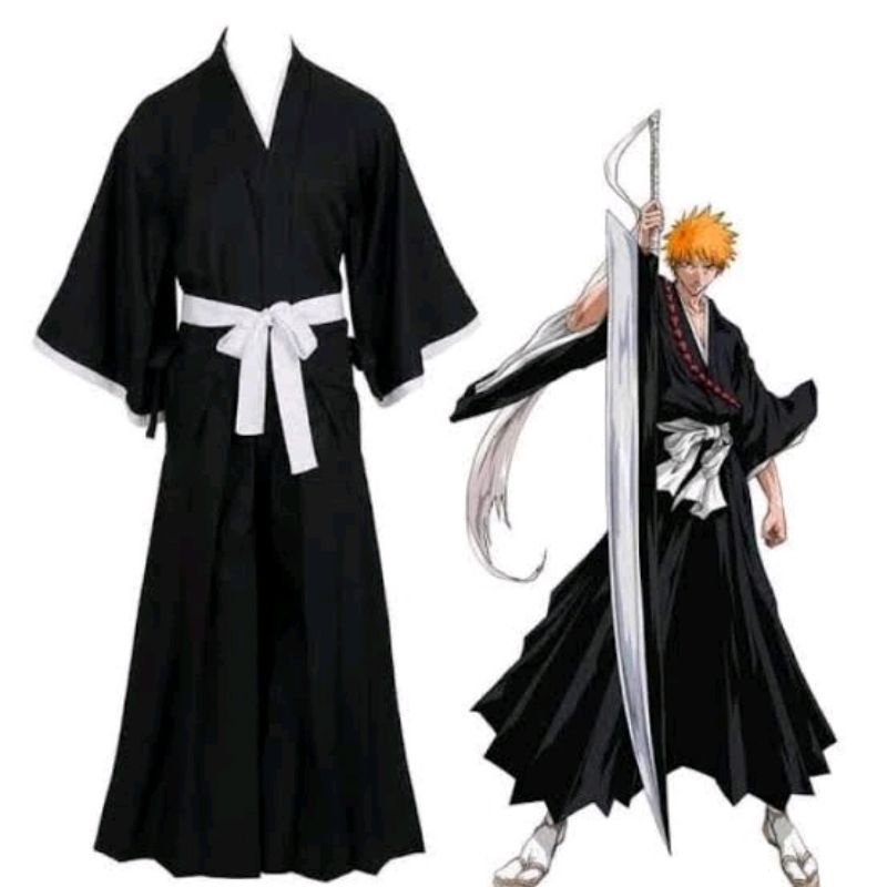COSTUME COSPLAY BLEACH ICHIGO KUROSAKI HAKAMA BANKAI KOSTUM LOKAL
