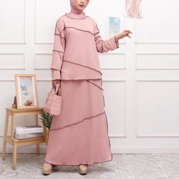 ONE SET LALISA SET ROK JUMBO STELAN VIRAL JAHIT TERBALIK SET BAHAN - Lilac
