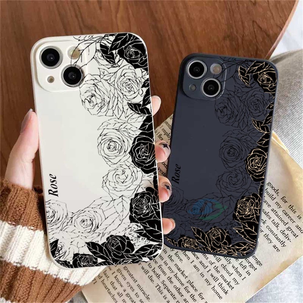 Casing Silikon OPPO A17 A57 2022 A15 A16 A16K A54 A53 A12 A5S A7 A3S A11k A31 A52 A92 A94 A37 F9 A1K Reno 7 6 5F Motif Bunga Mawar Hitam Putih