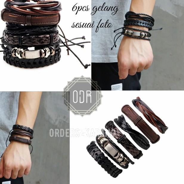 GELANG BRACELET FASHION HARD ROCK LEATHER KULIT AKSESORIS PRIA