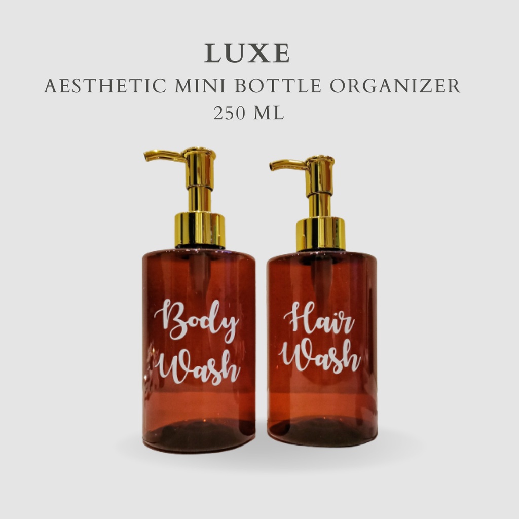 PREMIUM LUXE Botol MINI AMBER Label Putih 250 ml  Aesthetic Bottle Refill | Botol refill sabun /botol refill sabun/ botol isi ulang/botol sabun refill/botol sabun/botol pump/botol anak/bathroom organizer/bathroom amenities