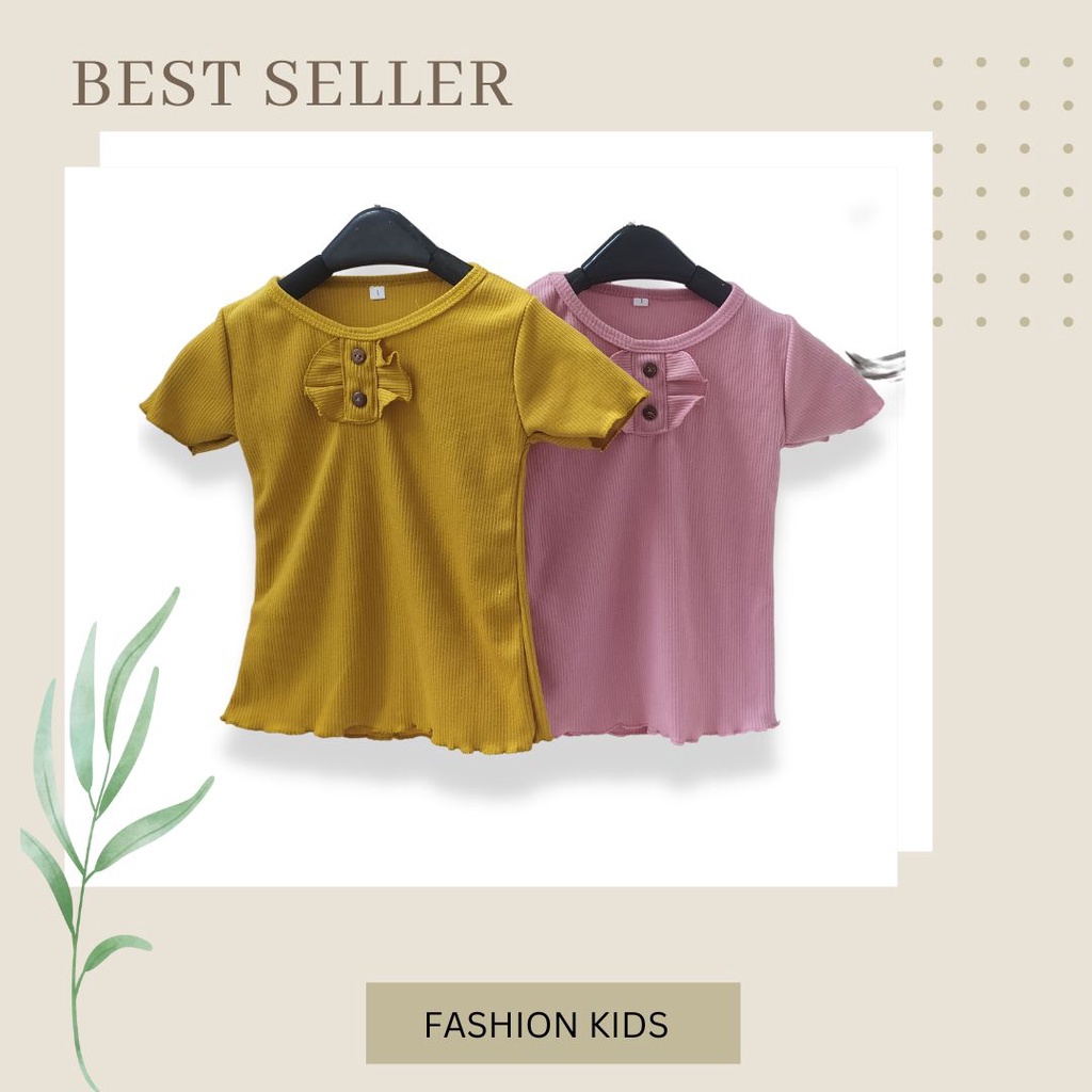 BAJU ANAK KANCING RUFFLE 1 2 3 4 TAHUN BAJU ANAK RAJUT KAOS RIB PEREMPUAN LENGAN PENDEK RUFFLE TEE KAOS RIB KNIT PAKAIAN ANAK PEREMPUAN ATASAN ANAK PEREMPUAN MURAH LENGAN PANJANG TANGAN TEROMPET