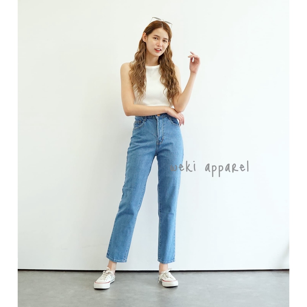 Weki Boyfriend Jeans Wanita  Medium Blue