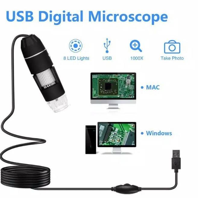 Digital Microscope 1000x 8 Led Zoom Endoscope Microskop Usb android pc - via kabel 1600x