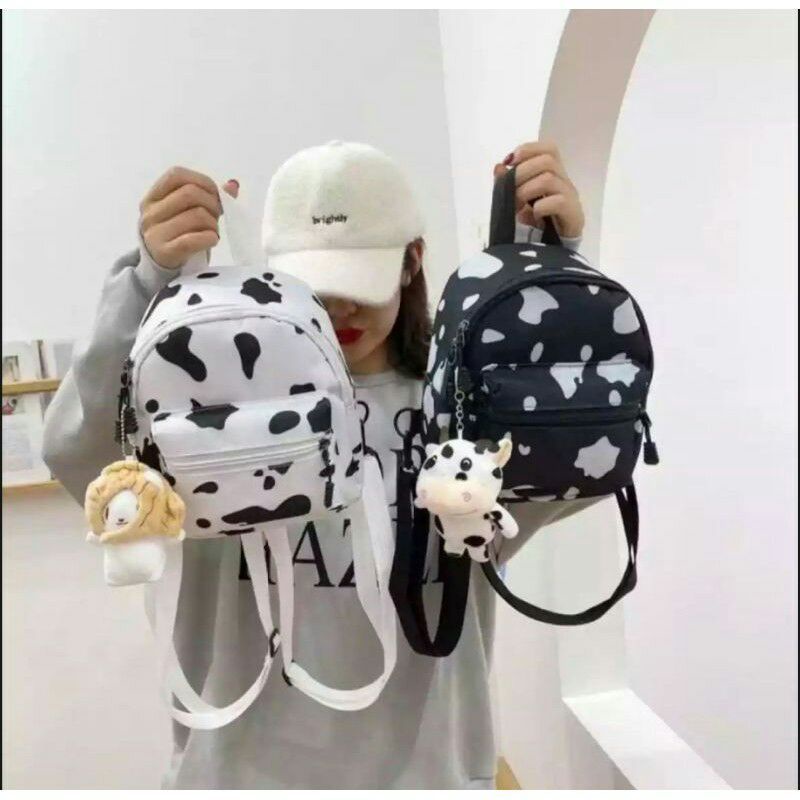 Tas Ransel Wanita mini motif Cow motif sapi remaja kekinian viral