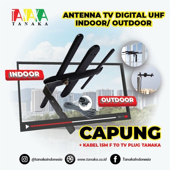 ANTENA TV DIGITAL TANAKA MODEL CAPUNG + 15m HIGH GAIN (INDOOR/OUTDOOR)