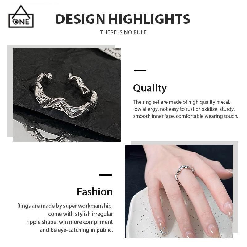 COD❤️cincin Pembukaan bergelombang tidak teratur  cincin polos desain niche  cincin batu bulan yang modis dan indah-A.one