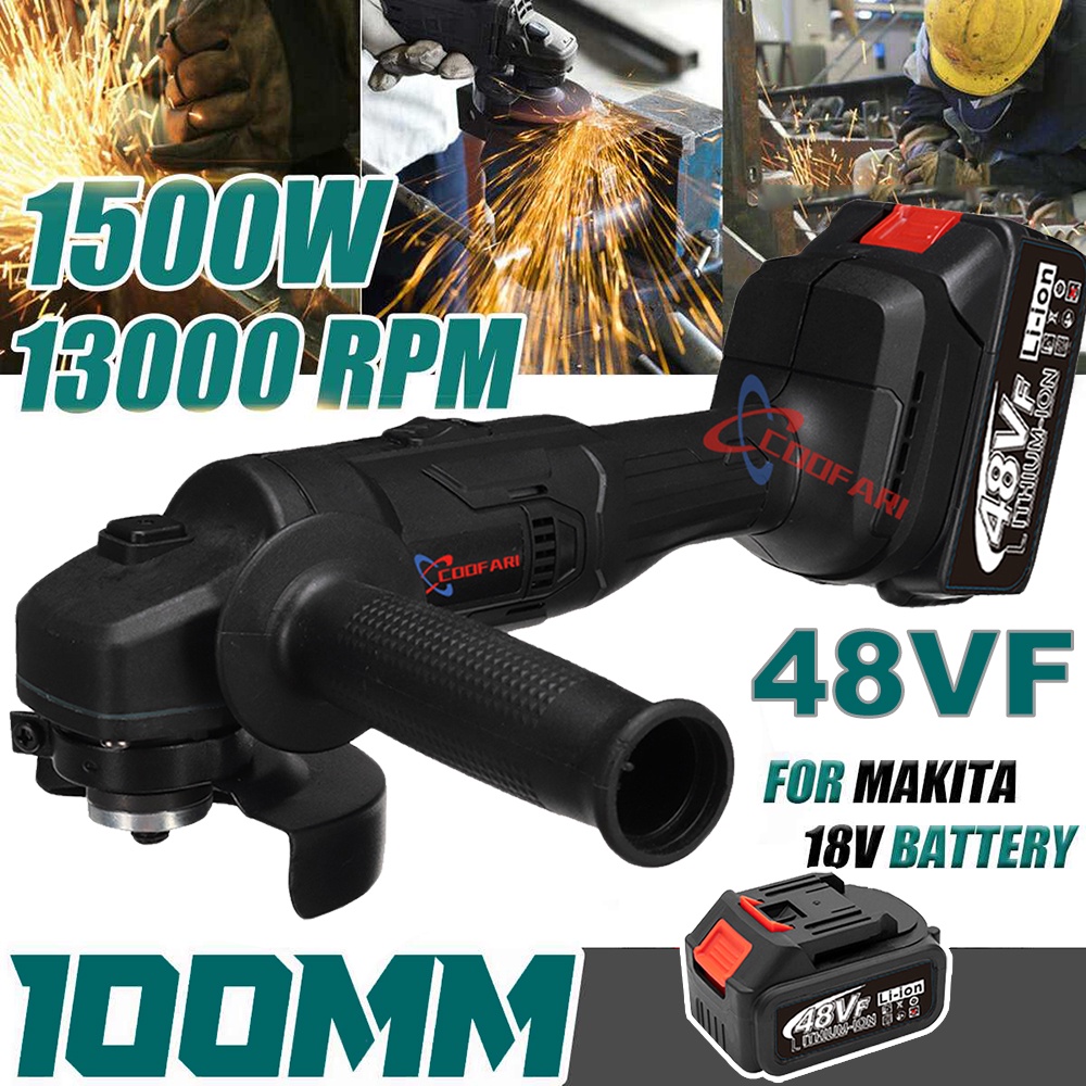 Mesin Cordless Grinder COOFARI Grinda Tangan Baterai 48V LXT Gerinda Angle Grinder Grinda Gergaji Potong Asah Pertukangan Portable Potong Asah Poles Besi Batu Kayu Grinding Cutting Carving