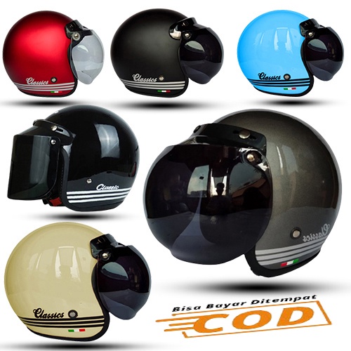 HELM BOGO RETRO CLASSIC UNTUK PRIA DAN WANITA DEWASA SNI KACA DATAR HITAM SNI