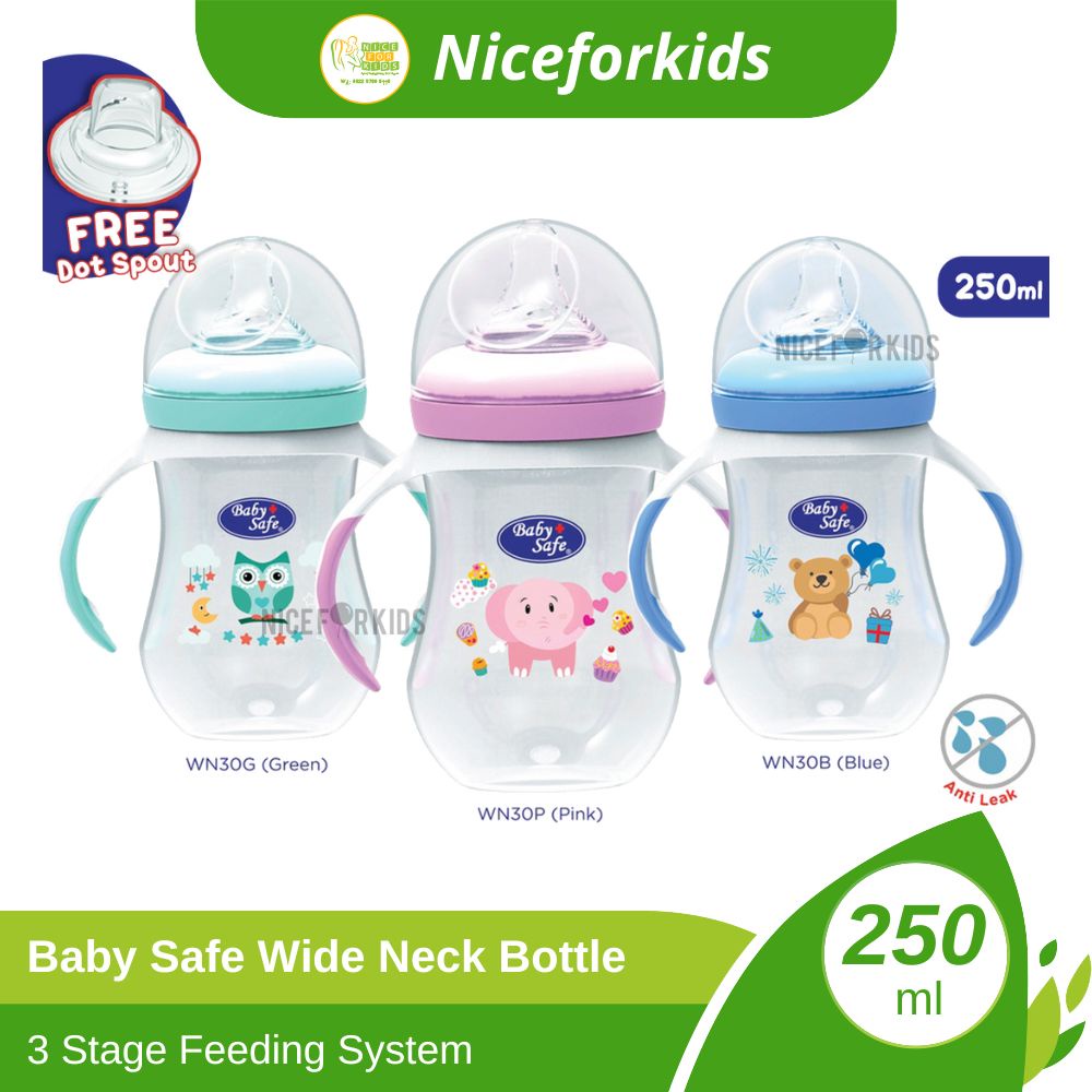 Baby Safe Bottle Wide Neck 3 Stage 250ml (WN30) / Botol Minum Susu Bayi