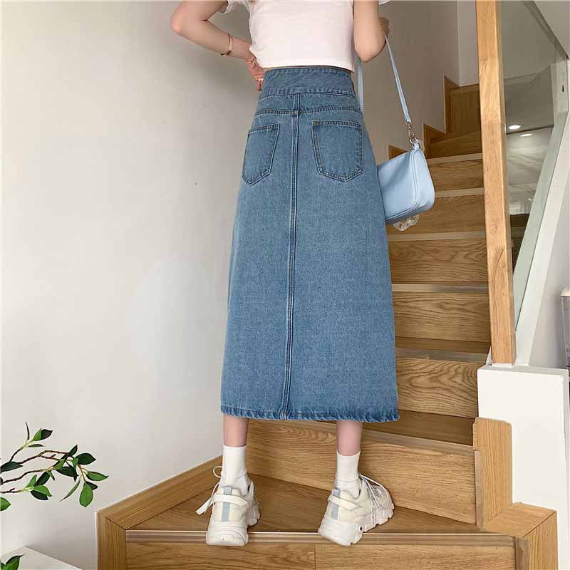 A-Line Rok Jeans Wanita Highwaist Rok Denim Korean Style